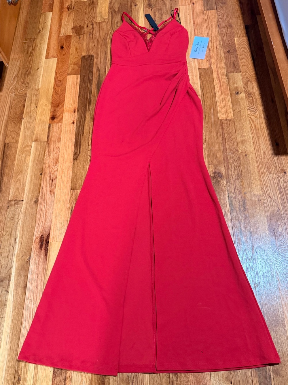 Symphony Red Maxi Dress with Lace-Trim Bodice